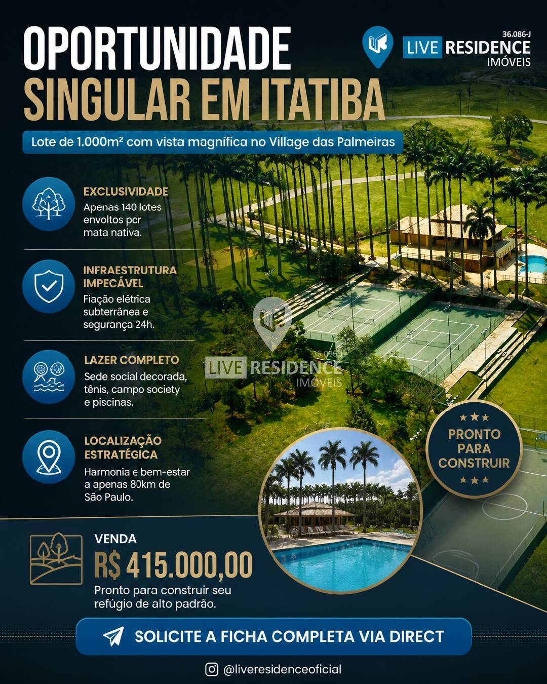 Village das Palmeiras lindo lote com vista 1.000m², vende Live