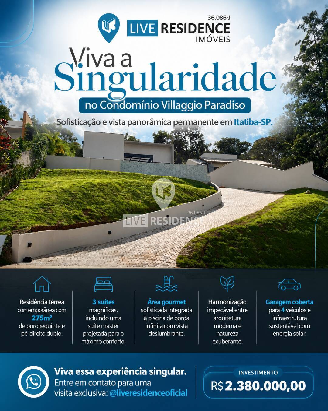 Casa á venda no Condomínio Villaggio Paradiso Itatiba-SP